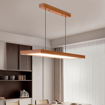 Zeitgenössische nordische Holz-Acryl-Rechteck-LED-Kronleuchter für das Esszimmer 