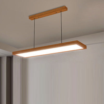 Zeitgenössische nordische Holz-Acryl-Rechteck-LED-Kronleuchter für das Esszimmer 
