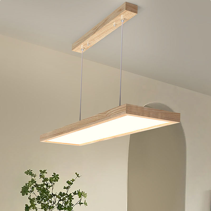 Zeitgenössische nordische Holz-Acryl-Rechteck-LED-Kronleuchter für das Esszimmer 