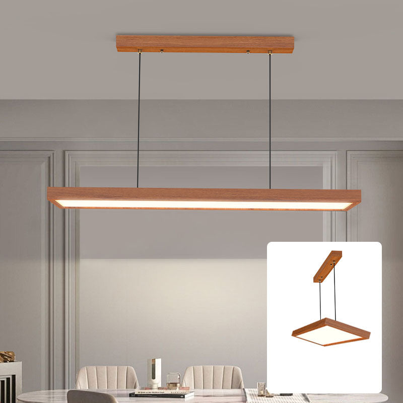Zeitgenössische nordische Holz-Acryl-Rechteck-LED-Kronleuchter für das Esszimmer 