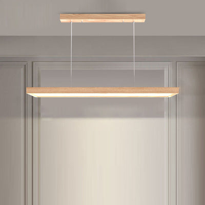 Zeitgenössische nordische Holz-Acryl-Rechteck-LED-Kronleuchter für das Esszimmer 