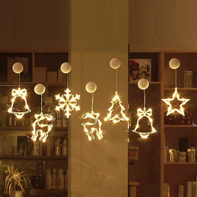 Moderne Art Deco Batterie PVC Weihnachtsbaum Rentier Glocke Schneemann Dekoration LED Wandleuchte Saugnapflicht Für Schlafzimmer 