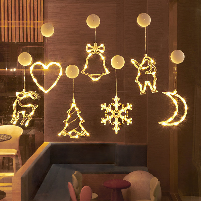 Moderne Art Deco Batterie PVC Weihnachtsbaum Rentier Glocke Schneemann Dekoration LED Wandleuchte Saugnapflicht Für Schlafzimmer 