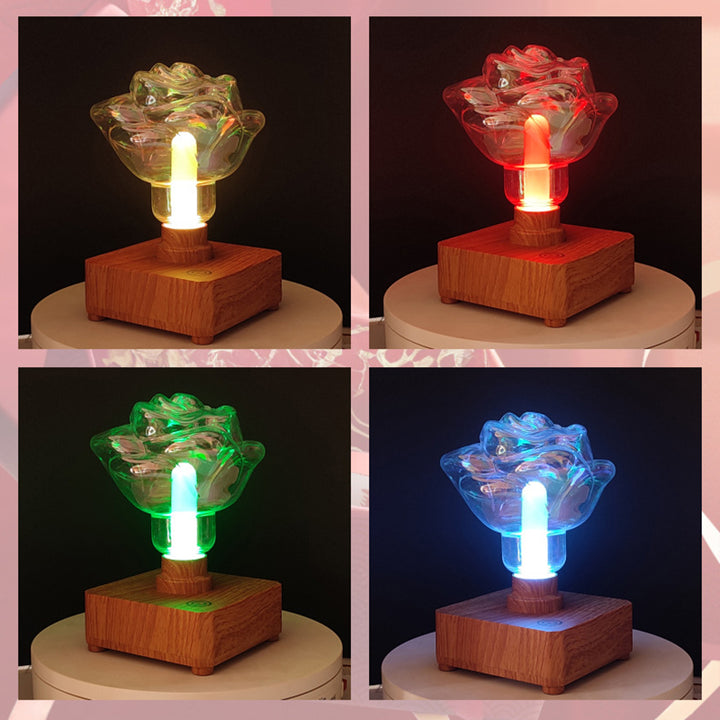 Lámpara de mesa LED con forma de rosa, creativa contemporánea, recargable por USB, de ABS y PET, luz nocturna para dormitorio 