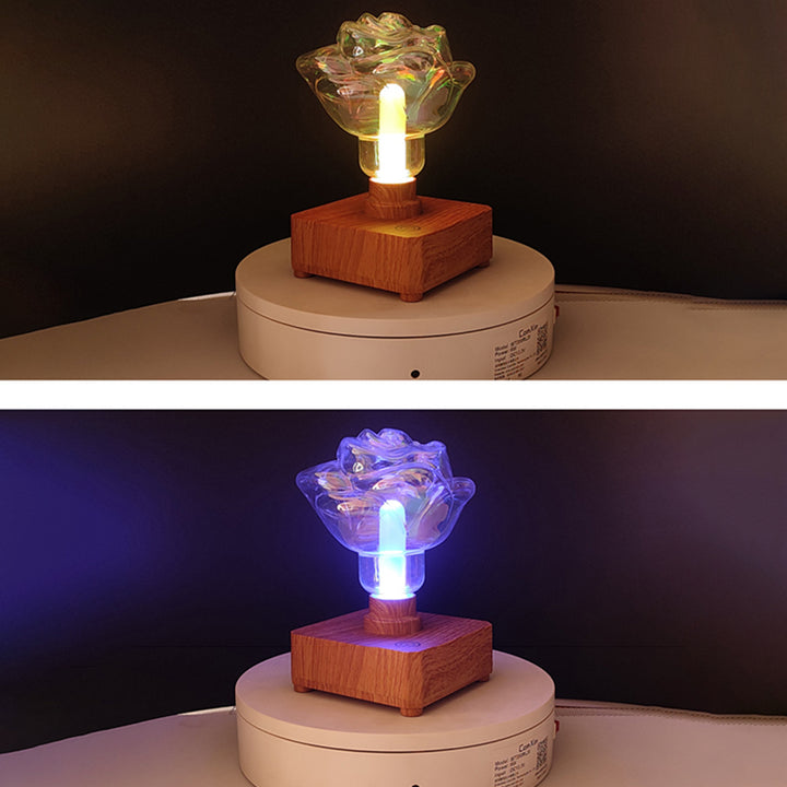 Lámpara de mesa LED con forma de rosa, creativa contemporánea, recargable por USB, de ABS y PET, luz nocturna para dormitorio 