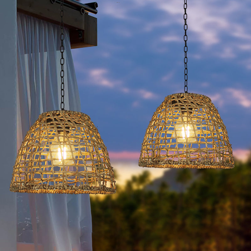 Traditional Farmhouse Solar Waterproof Weaving Iron Rattan Cage LED Ou ...
