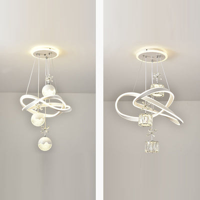 Chandeliers LED en fer, aluminium, cristal, PVC tordu en forme de boule et cylindre nordique contemporain pour salle à manger 