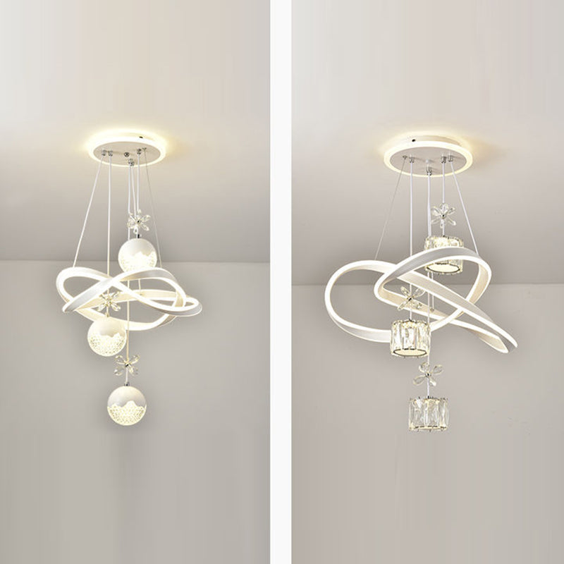Chandeliers LED en fer, aluminium, cristal, PVC tordu en forme de boule et cylindre nordique contemporain pour salle à manger 