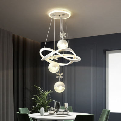 Chandeliers LED en fer, aluminium, cristal, PVC tordu en forme de boule et cylindre nordique contemporain pour salle à manger 