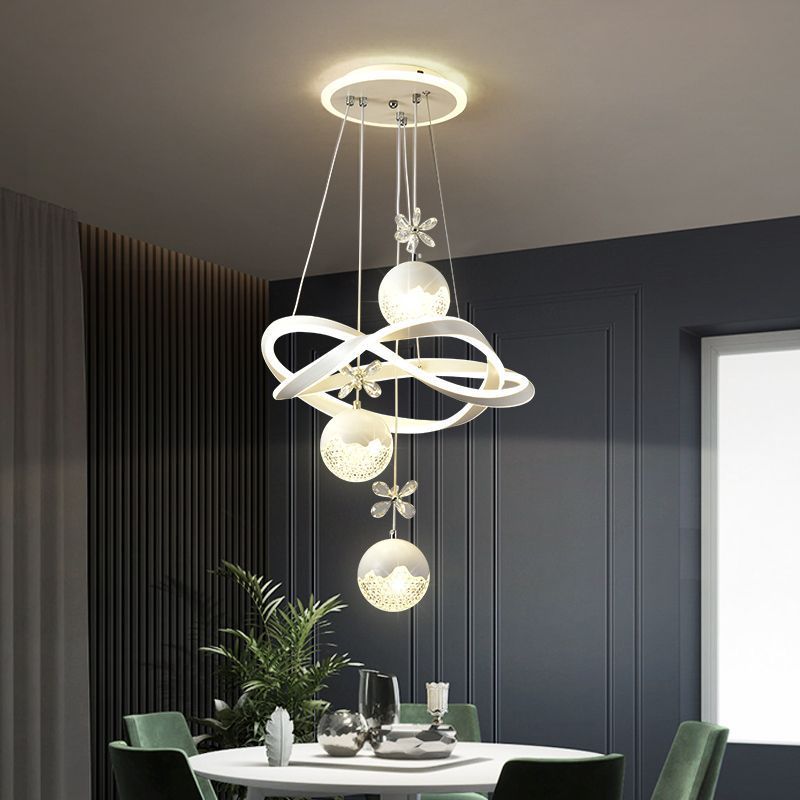 Chandeliers LED en fer, aluminium, cristal, PVC tordu en forme de boule et cylindre nordique contemporain pour salle à manger 
