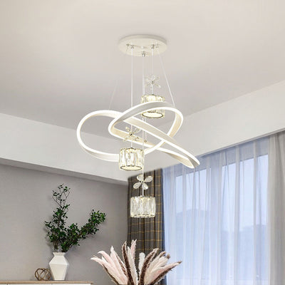 Chandeliers LED en fer, aluminium, cristal, PVC tordu en forme de boule et cylindre nordique contemporain pour salle à manger 