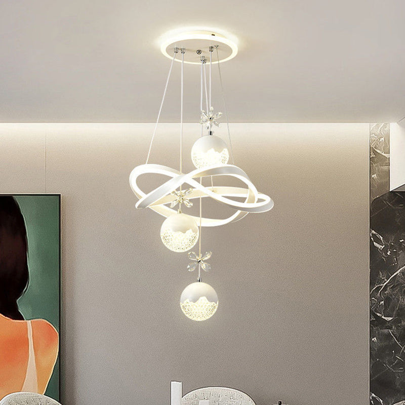 Chandeliers LED en fer, aluminium, cristal, PVC tordu en forme de boule et cylindre nordique contemporain pour salle à manger 