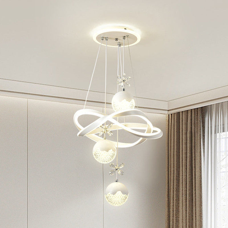 Chandeliers LED en fer, aluminium, cristal, PVC tordu en forme de boule et cylindre nordique contemporain pour salle à manger 