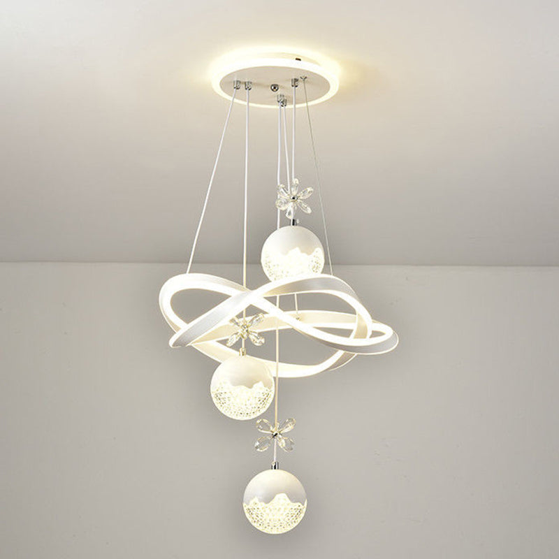 Chandeliers LED en fer, aluminium, cristal, PVC tordu en forme de boule et cylindre nordique contemporain pour salle à manger 