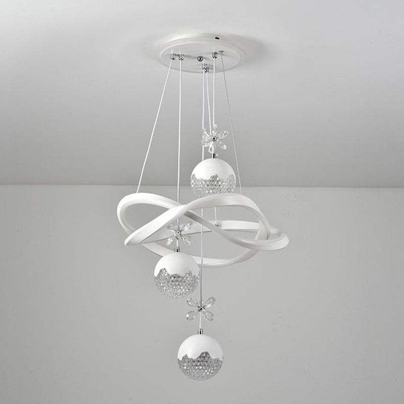 Chandeliers LED en fer, aluminium, cristal, PVC tordu en forme de boule et cylindre nordique contemporain pour salle à manger 