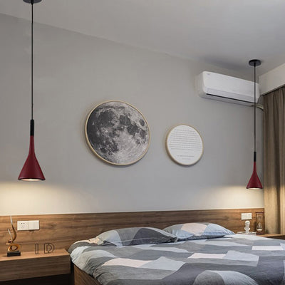 Suspension Luminaire Contemporain Nordique Conique en Fer avec 1 Lumière Pour Chevet 
