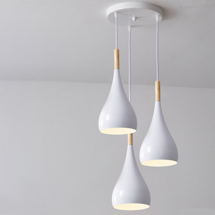 Zeitgenössische nordische Eisen-Holz-Aluminium-Kürbis-Wassertropfen 1-Licht-Pendelleuchte für das Esszimmer 
