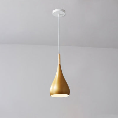 Zeitgenössische nordische Eisen-Holz-Aluminium-Kürbis-Wassertropfen 1-Licht-Pendelleuchte für das Esszimmer 