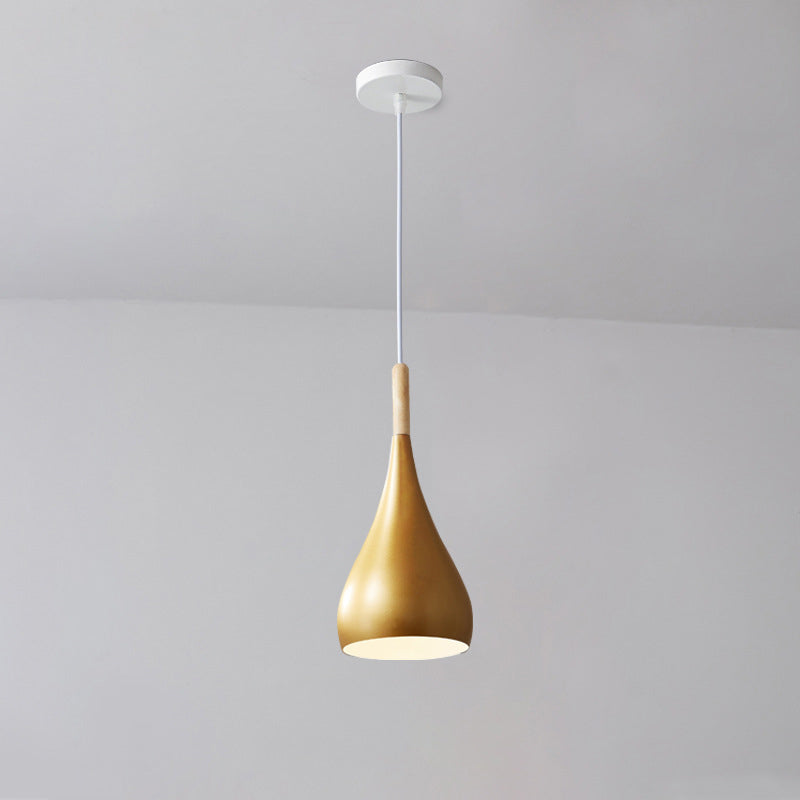 Zeitgenössische nordische Eisen-Holz-Aluminium-Kürbis-Wassertropfen 1-Licht-Pendelleuchte für das Esszimmer 