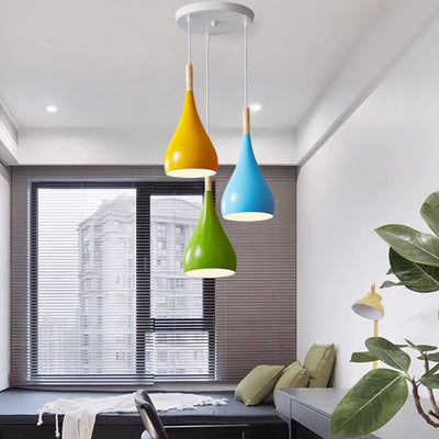 Zeitgenössische nordische Eisen-Holz-Aluminium-Kürbis-Wassertropfen 1-Licht-Pendelleuchte für das Esszimmer 
