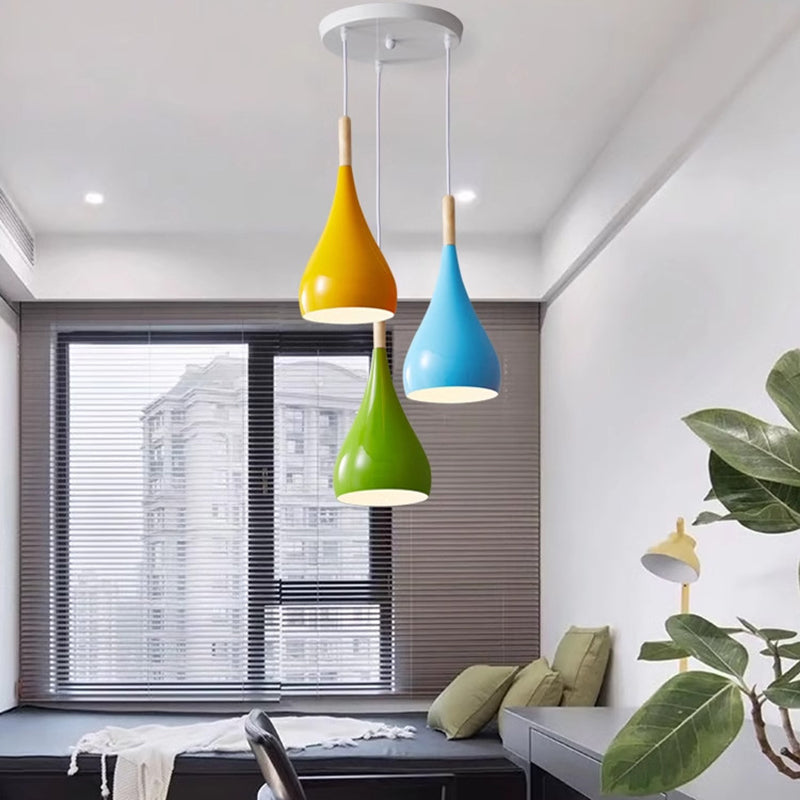 Zeitgenössische nordische Eisen-Holz-Aluminium-Kürbis-Wassertropfen 1-Licht-Pendelleuchte für das Esszimmer 