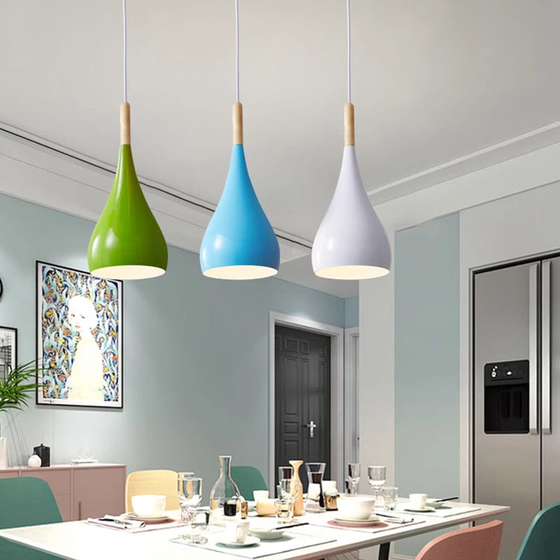 Zeitgenössische nordische Eisen-Holz-Aluminium-Kürbis-Wassertropfen 1-Licht-Pendelleuchte für das Esszimmer 