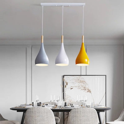 Zeitgenössische nordische Eisen-Holz-Aluminium-Kürbis-Wassertropfen 1-Licht-Pendelleuchte für das Esszimmer 