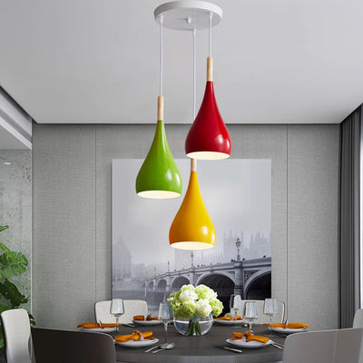 Zeitgenössische nordische Eisen-Holz-Aluminium-Kürbis-Wassertropfen 1-Licht-Pendelleuchte für das Esszimmer 