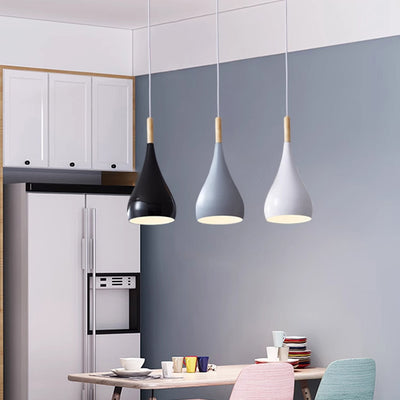 Zeitgenössische nordische Eisen-Holz-Aluminium-Kürbis-Wassertropfen 1-Licht-Pendelleuchte für das Esszimmer 
