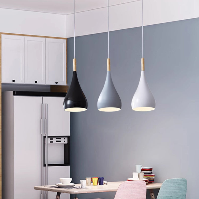 Zeitgenössische nordische Eisen-Holz-Aluminium-Kürbis-Wassertropfen 1-Licht-Pendelleuchte für das Esszimmer 