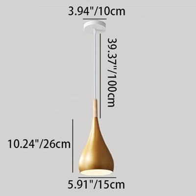 Zeitgenössische nordische Eisen-Holz-Aluminium-Kürbis-Wassertropfen 1-Licht-Pendelleuchte für das Esszimmer 