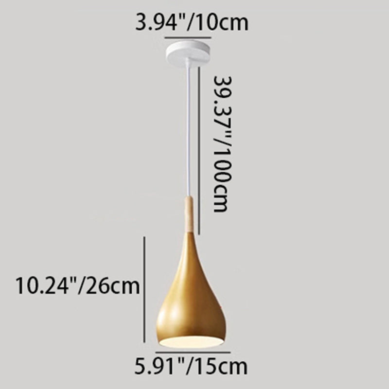 Zeitgenössische nordische Eisen-Holz-Aluminium-Kürbis-Wassertropfen 1-Licht-Pendelleuchte für das Esszimmer 