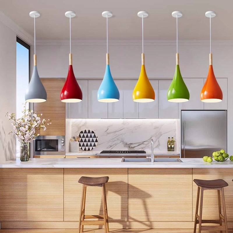 Zeitgenössische nordische Eisen-Holz-Aluminium-Kürbis-Wassertropfen 1-Licht-Pendelleuchte für das Esszimmer 