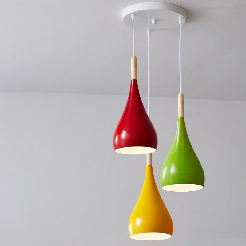 Zeitgenössische nordische Eisen-Holz-Aluminium-Kürbis-Wassertropfen 1-Licht-Pendelleuchte für das Esszimmer 