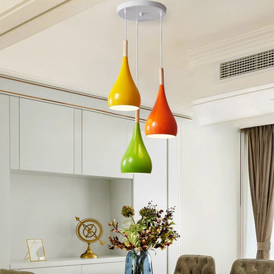 Zeitgenössische nordische Eisen-Holz-Aluminium-Kürbis-Wassertropfen 1-Licht-Pendelleuchte für das Esszimmer 