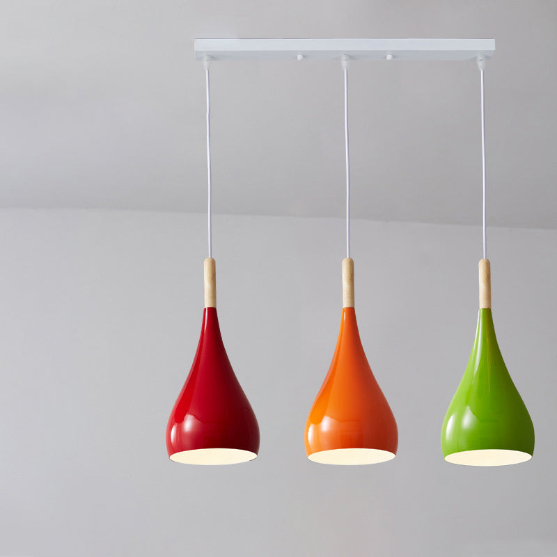 Zeitgenössische nordische Eisen-Holz-Aluminium-Kürbis-Wassertropfen 1-Licht-Pendelleuchte für das Esszimmer 