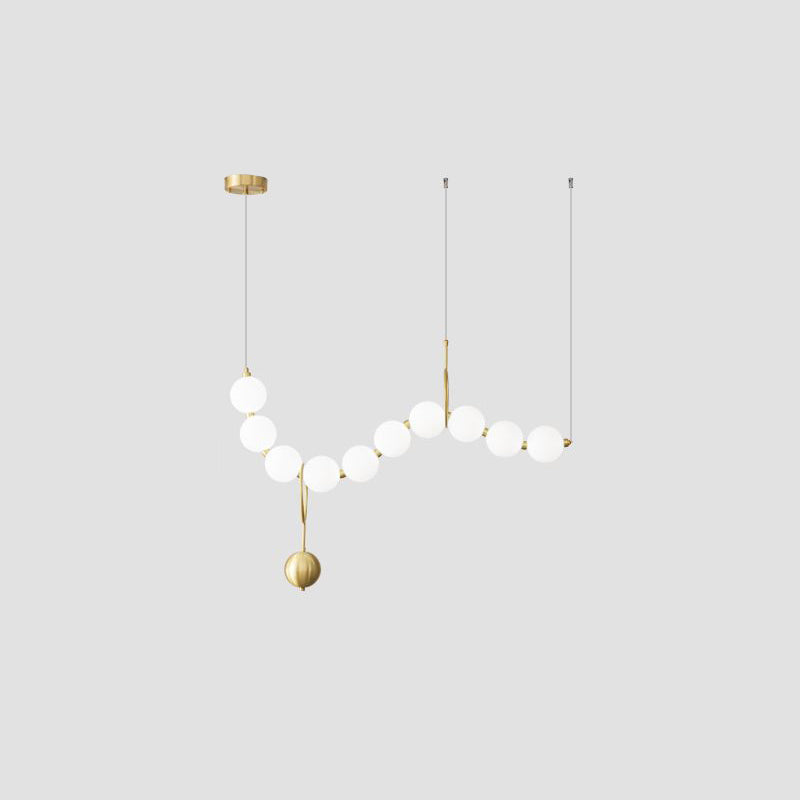 Lustre contemporain nordique en cuivre acrylique avec perles et perles LED pour salon 