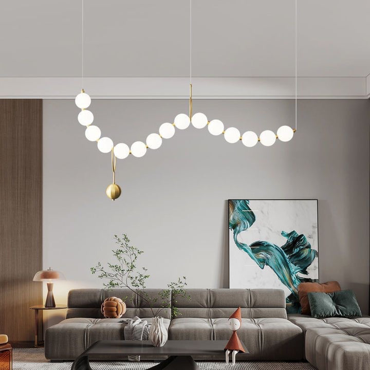Lustre contemporain nordique en cuivre acrylique avec perles et perles LED pour salon 