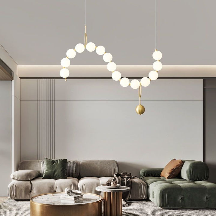 Lustre contemporain nordique en cuivre acrylique avec perles et perles LED pour salon 