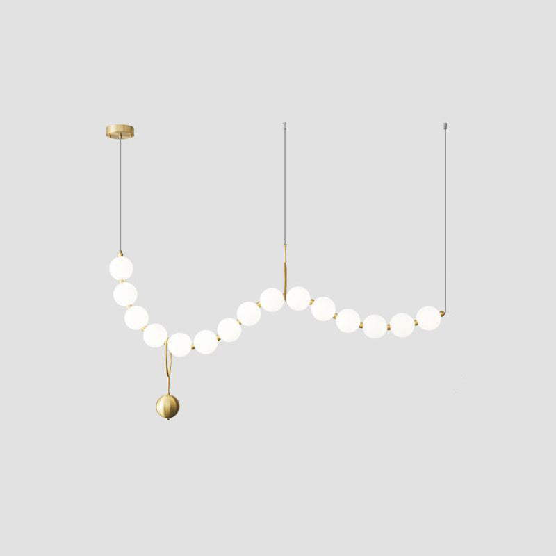 Lustre contemporain nordique en cuivre acrylique avec perles et perles LED pour salon 