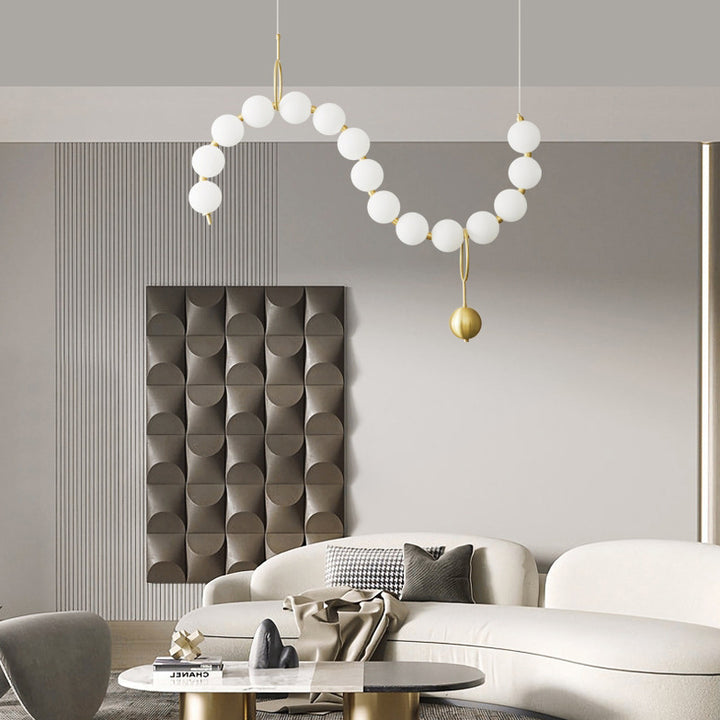Lustre contemporain nordique en cuivre acrylique avec perles et perles LED pour salon 