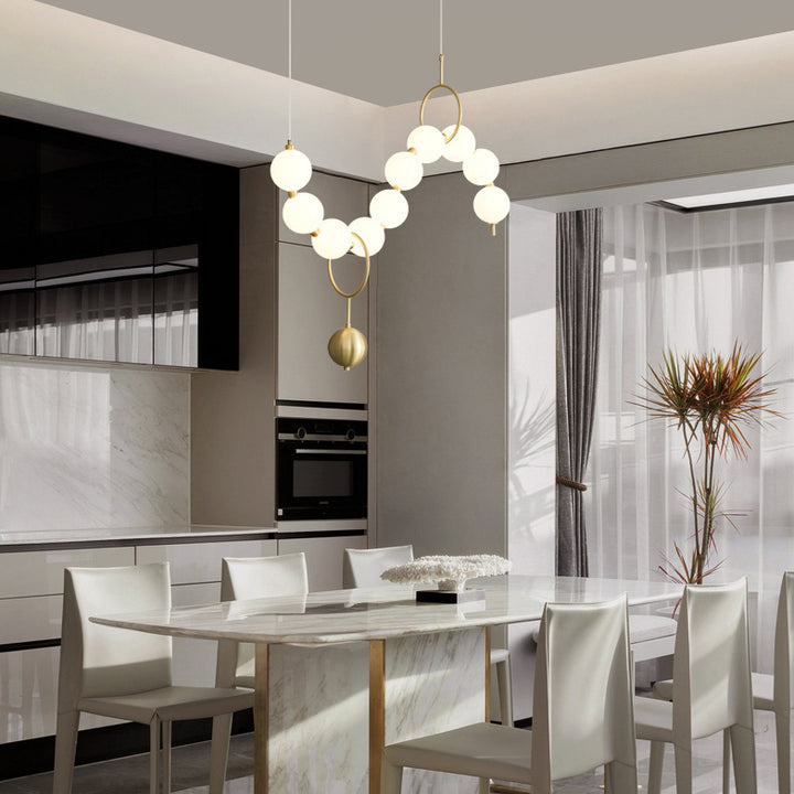 Lustre contemporain nordique en cuivre acrylique avec perles et perles LED pour salon 