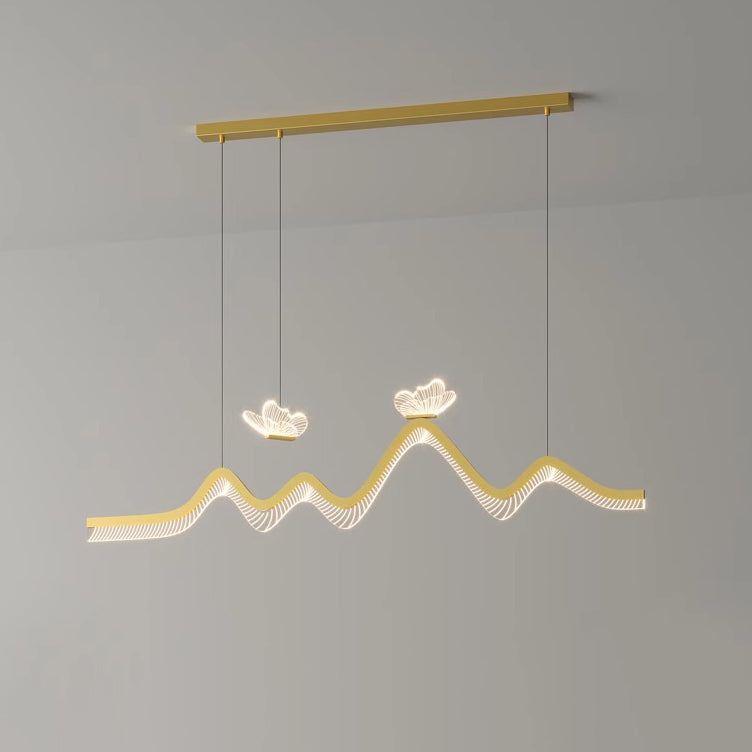 Zeitgenössische nordische Eisen-Aluminium-Acryl-Schmetterlingswellen-LED-Kronleuchter Insellicht für das Esszimmer 
