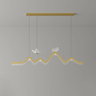 Zeitgenössische nordische Eisen-Aluminium-Acryl-Schmetterlingswellen-LED-Kronleuchter Insellicht für das Esszimmer 