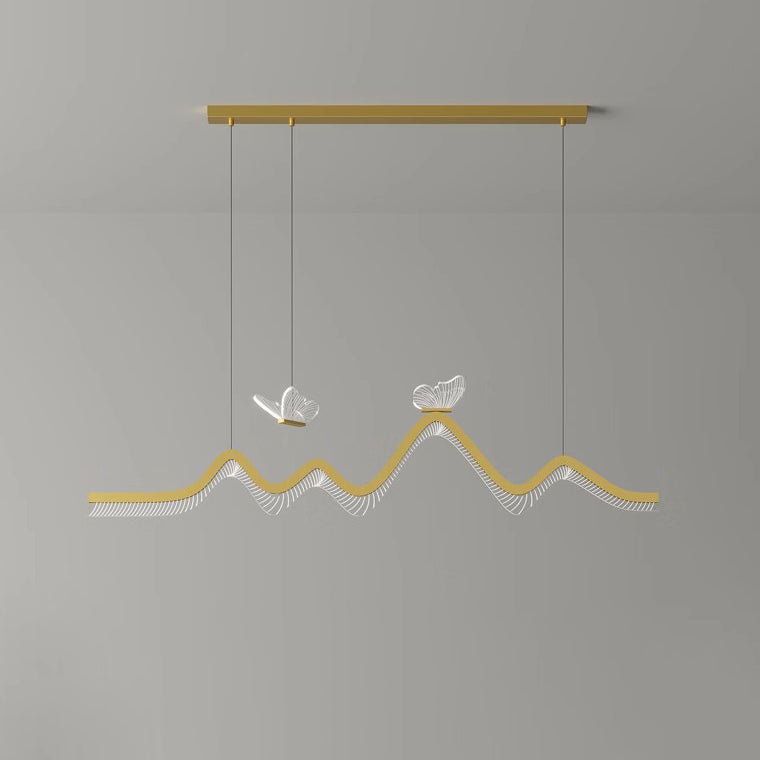 Zeitgenössische nordische Eisen-Aluminium-Acryl-Schmetterlingswellen-LED-Kronleuchter Insellicht für das Esszimmer 
