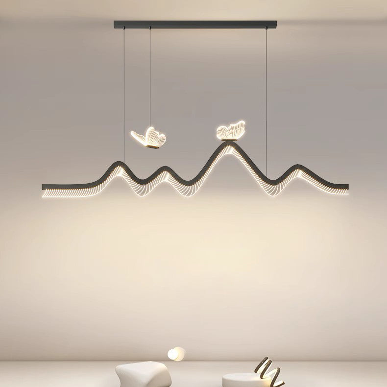 Zeitgenössische nordische Eisen-Aluminium-Acryl-Schmetterlingswellen-LED-Kronleuchter Insellicht für das Esszimmer 
