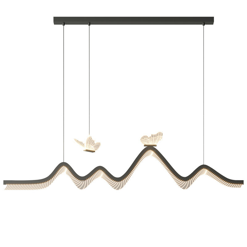 Zeitgenössische nordische Eisen-Aluminium-Acryl-Schmetterlingswellen-LED-Kronleuchter Insellicht für das Esszimmer 