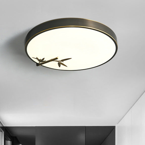Luz de techo LED empotrada de latón acrílico redondo con hoja de bambú tradicional china para dormitorio 