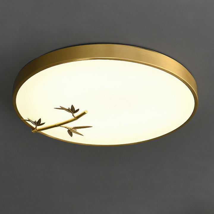 Luz de techo LED empotrada de latón acrílico redondo con hoja de bambú tradicional china para dormitorio 