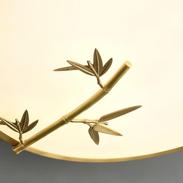 Luz de techo LED empotrada de latón acrílico redondo con hoja de bambú tradicional china para dormitorio 